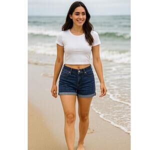 Divine Rights Of Denim Blue Cuffed 5Pocket Design Casual Denim Shorts Size Large